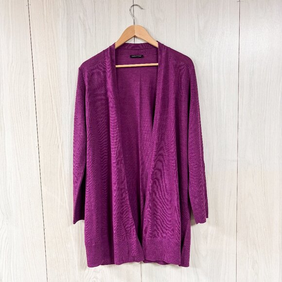 Eileen Fisher 100% Merino Wool Purple/Pink Open Front Longline Cardigan Sweater - Picture 1 of 7